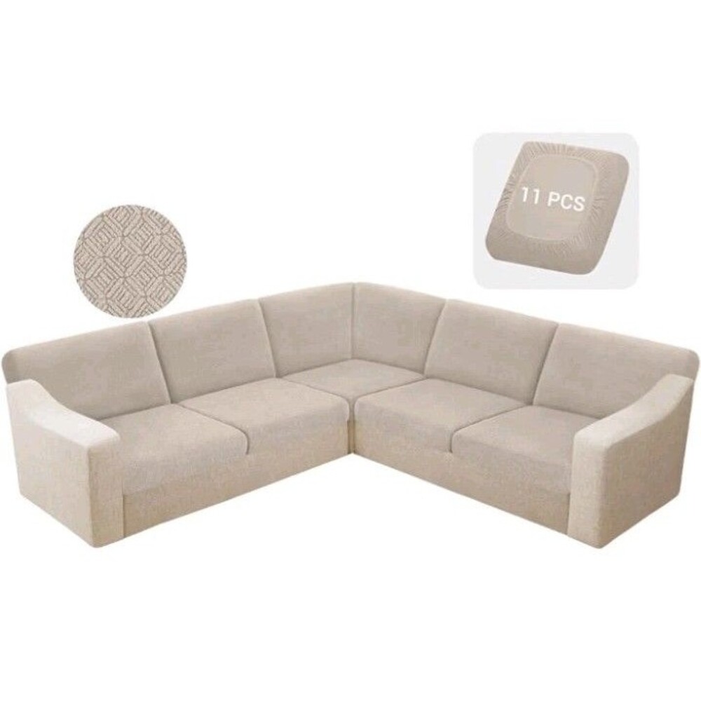 New 11 PC Waterproof Sectional Couch Cushion Covers Stretch Jacquard L Shaped